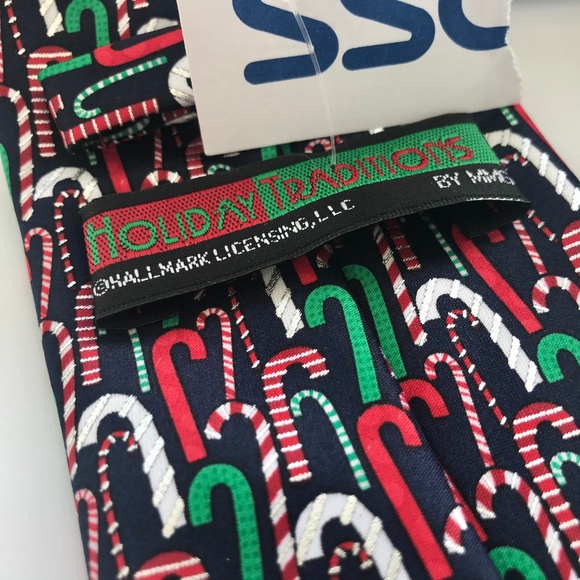 Mens Christmas NeckTie Tie Candy Cane Hallmark - Picture 5 of 7